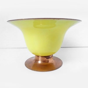 Rare Unusual Deep Vintage Enamel Bowl, Mid-Century Jewelry Bowl Vanilla Yellow Black Copper, 50s 60s Bonbonniere MCM CANDY DISH image 10