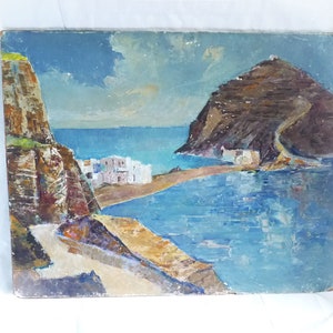 Dipinto d'epoca Mediterraneo Calpe Isole Canarie Grecia, dipinto di paesaggio rocce frastagliate mare, decorazione murale, parete di quadri, parete di gallerie