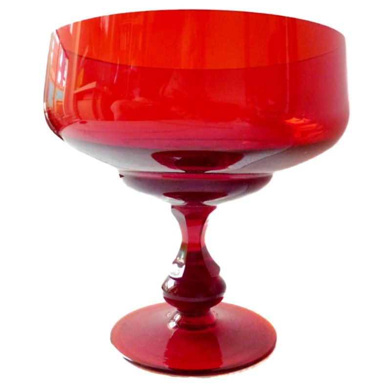 Vintage Tafelaufsatz rotes Glas, Fußschale Glasschale Tazza, Rubinglas Obstschale kirschrot, Pressglas Schale, Weihnachten Dekoration Xmas Bild 1