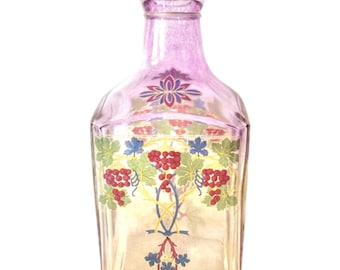 Vintage Flasche Italien Jugendstil Dekor, Parfum Flakon, Dekorativer Decanter, Vierkantflasche verziert, Sammlerglas Solifleur Blumenvase