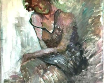 Groß Vintage handgemalt weiblicher Akt Ölgemälde Gemälde Frauen-Portrait Sinnlich Mädchen im Hemd Brauntöne Loft Wanddekoration Galeriewand