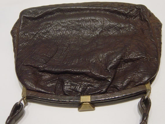 Mid-Century Ostrich EMU Leather Bag, Art Deco Han… - image 5