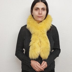 Canary yellow Real fox fur scarf pull through design