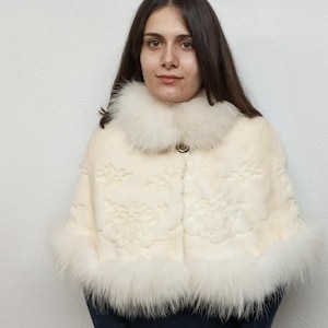 Pearl trimmed mink with finnraccoon trimmings fur stole cape