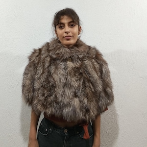 Crystal silver Brown fox fur stole cape style fox fur stole