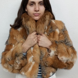 Natural red  fox bolero jacket with Canadian red fox fur collar