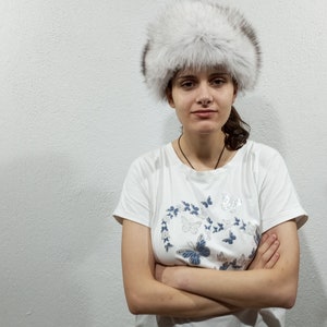 Natyral blue fox white with black tips fur headband real fox fur