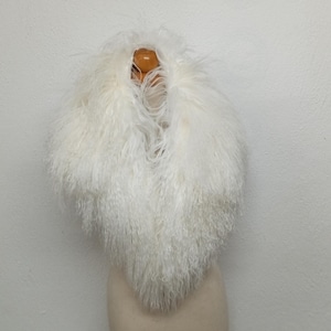 White Mongolian Lamb Fur Collar, Hand Sewn