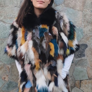 Multi Color Fox Fur Vest: Short Sleeve Jacket