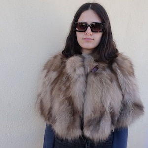 Natural beige brown fox fur stole . cape style