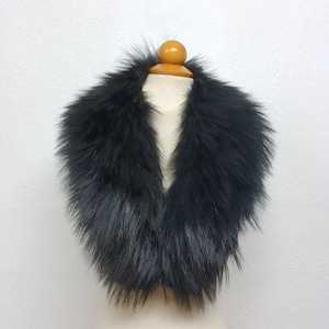 Black fox long fur collar Real fox fur collar medium size collar