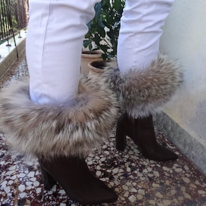 Polsini per stivali in pelliccia di coyote, puntali elastici rimovibili per stivali