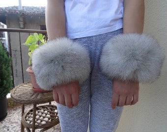 Beige with dark tips Real fox fur cuffs.