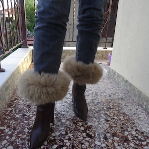 Gold camel fox fur boot cuffs