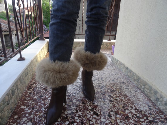 Gold Camel Fox Fur Boot Cuffs Etsy Australia