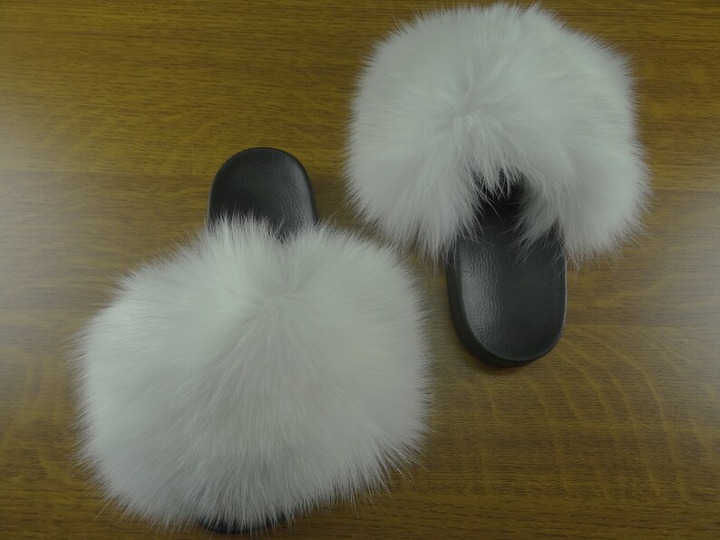 off white fur slides