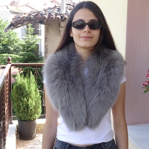 grey Fox fur collar, real fox fur collar.