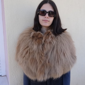 Camel Brown Fox Fur Cape Stole: Silky Soft Evening Wear