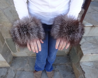 Real crystal fox fur cuffs.