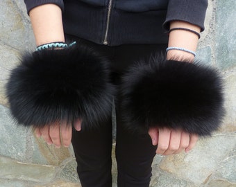 Black Real fox fur cuffs.