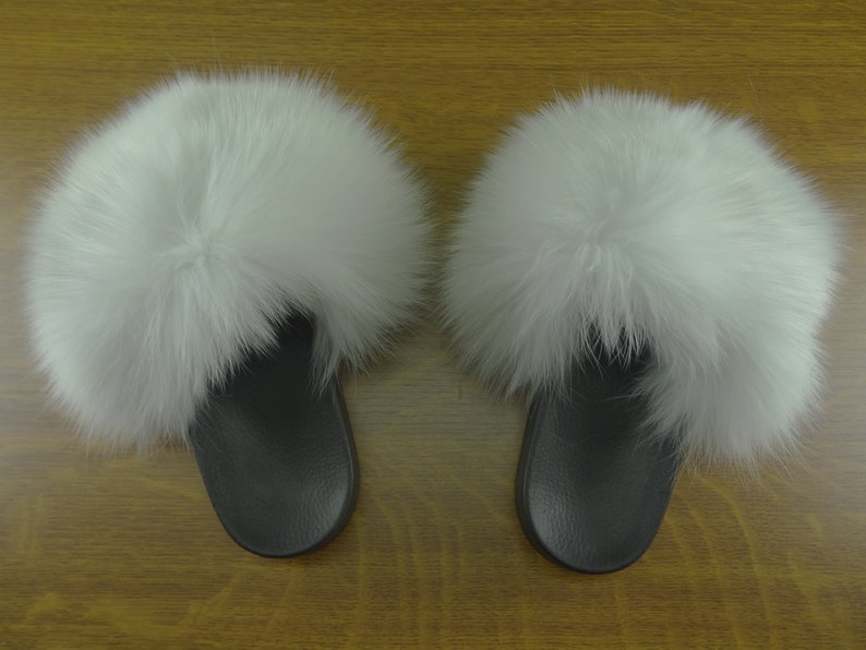 White Real Fur Fashion Slides Fluffy Fur Slides Flip Flop | Etsy