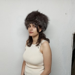 silver brown natural fox fur hat