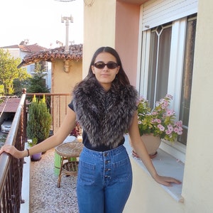 Fox fur collar Brown snowtop fox fur collar,Silver brown fox fur collar