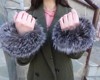 Silver fox fur cuffs real fox fur cuffs