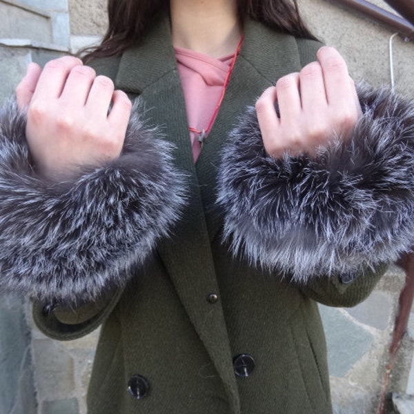 Silver fox fur cuffs real fox fur cuffs