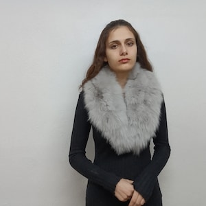 Medium size light grey color fox fur collar with  matching fur cuffs
