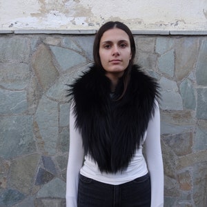 Black fox collar  Long fur fox fur collar