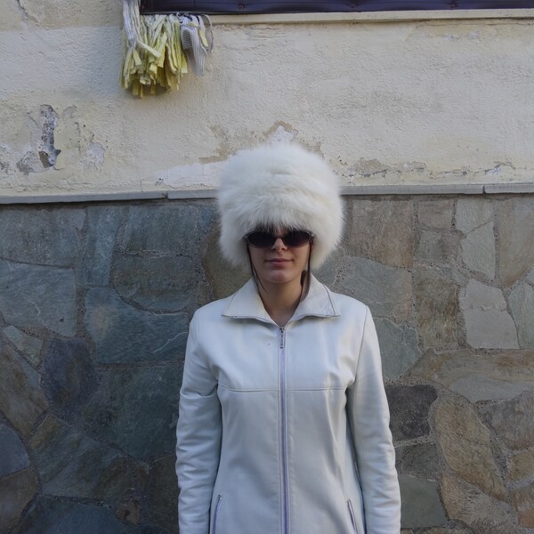 Creme Fox Fur Hat main image 1