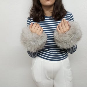 Ciel light beige grey real fox fur cuffs