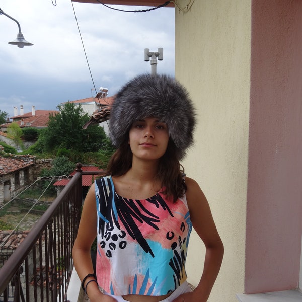 silver blue frost natural fox fur hat