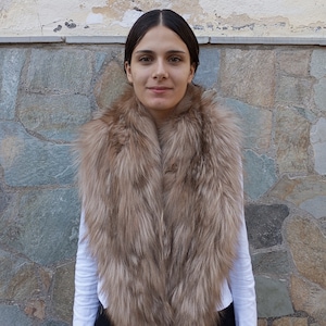 Large Fox Fur Collar: Beige Brown Genuine Fur Stole