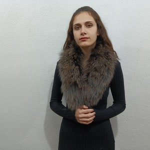 Medium size fur collar natural silver brown fox fur collar