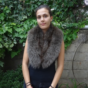Brown green color fox fur collar . Real fox fur collar