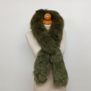 Green Fox Fur Scarf: Pull Through Design, Soft & Fluffy