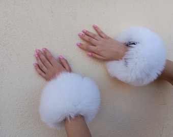 Real fox fur cuffs Pure white fox fur cuffs