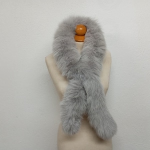 Light grey beige color fox fur scarf