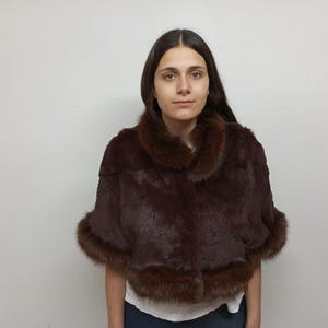 Chestnut brown trimmed rabbit with fox fur trimmings stole cape style
