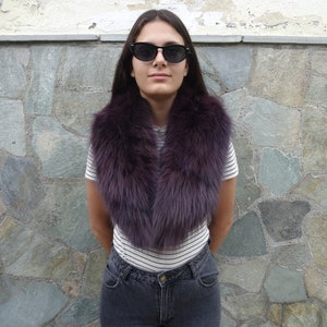 purple fox fur collar. real fox fur collar