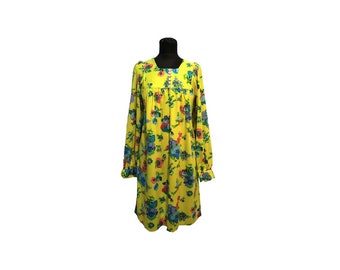 Robe vintage des années 1960 originale jaune avec des fleurs