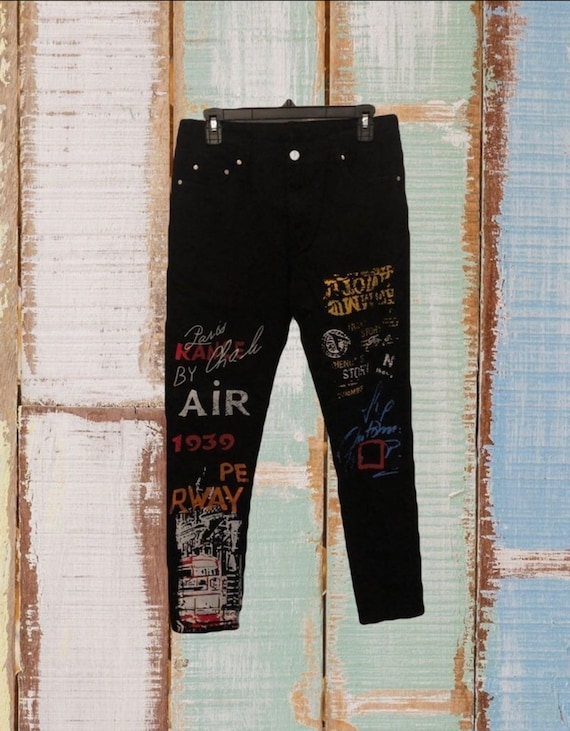 NWT Rare Graffiti Art Painted Black Jeans Sz 32 X… - image 1