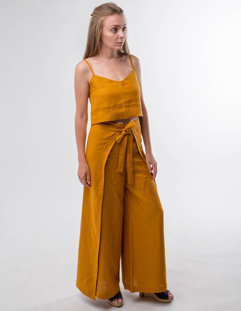 wrap linen pants