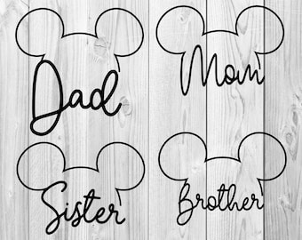 Mickey Mouse Ears Family svg en studio 3 bestanden (kunnen worden aangepast)