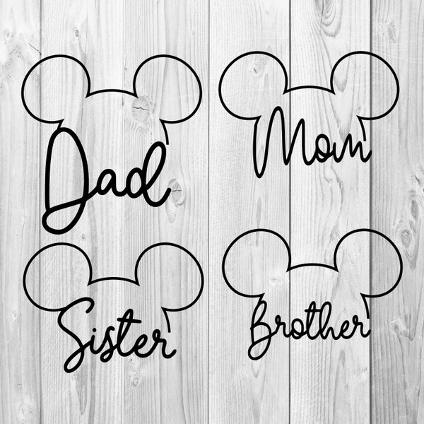 Mickey Mouse Ears Family svg en studio 3 bestanden (kan gepersonaliseerd worden)