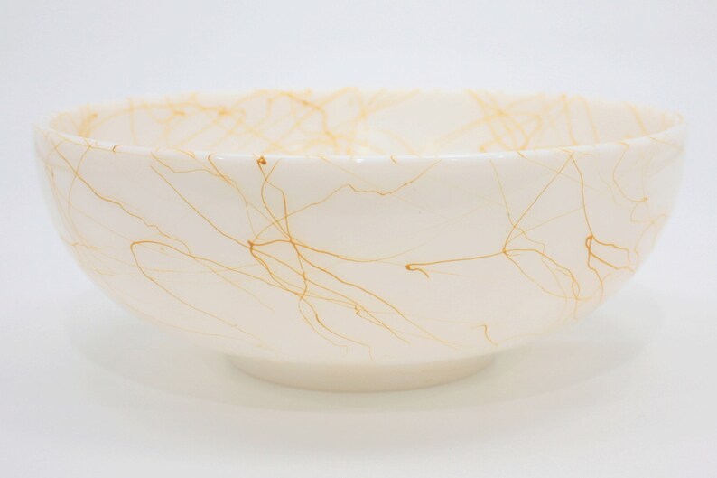 Orange /& White Serving Bowl Milk Glass Mixing Bowl likely Hazel Atlas Vintage MidCentury Modern Butterscotch Spaghetti String Drizzle Bowl