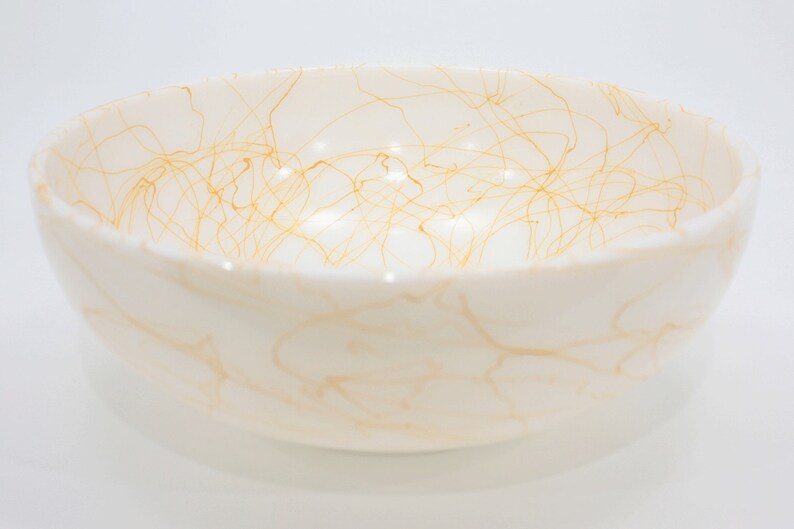 Orange /& White Serving Bowl Milk Glass Mixing Bowl likely Hazel Atlas Vintage MidCentury Modern Butterscotch Spaghetti String Drizzle Bowl