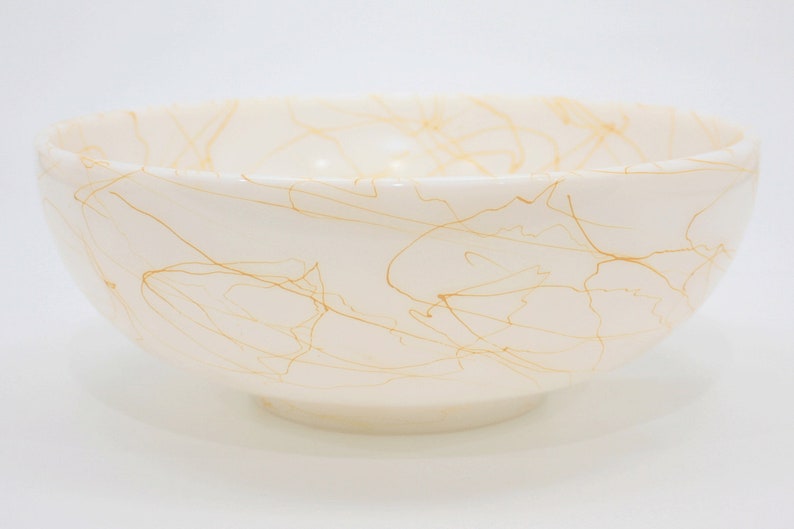 Orange /& White Serving Bowl Milk Glass Mixing Bowl likely Hazel Atlas Vintage MidCentury Modern Butterscotch Spaghetti String Drizzle Bowl